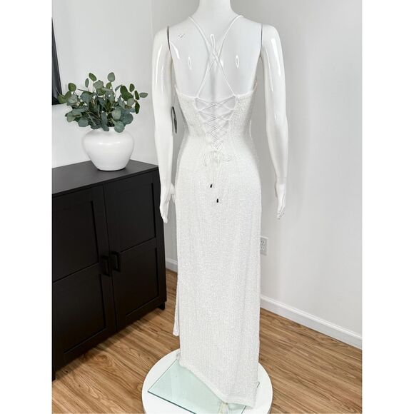 NWT Retrofete Violet asymmetric lace-up sequined stretch-tulle gown Size Small - Picture 7 of 14